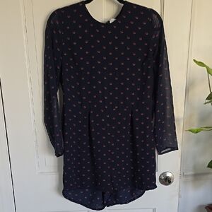 Divided Navy Long-Sleeve Floral Shift Dress